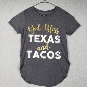 South‎ Main Womens T-Shirt S Gray God Bless Texas and Tacos Graphic Tee S Short